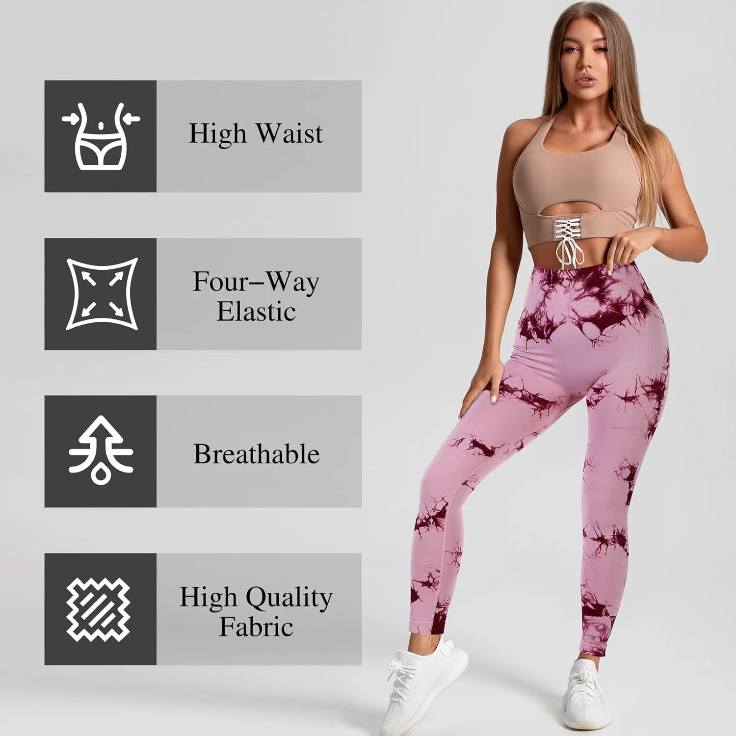 4 Pcs Womens Workout Leggings Tie Dye High Waisted Yoga Pants Seamless Scrunch Butt Lifting Compression Tights