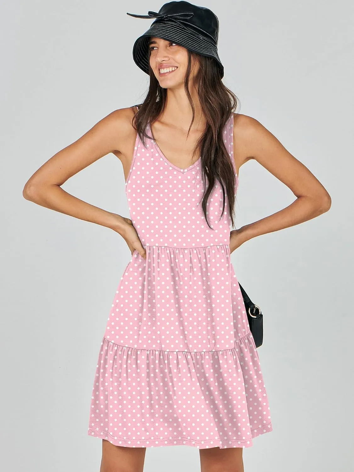ANRABESS Womens Summer Casual Tank Dress Sleeveless V Neck T Shirt Sundress Flowy Tiered Swing Mini Beach Vacation Dresses