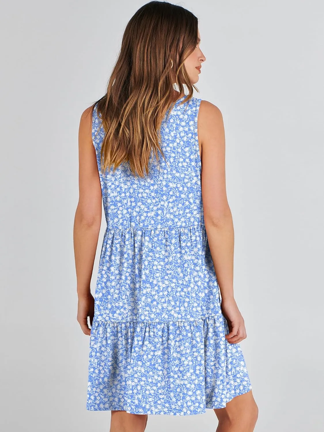 ANRABESS Womens Summer Casual Tank Dress Sleeveless V Neck T Shirt Sundress Flowy Tiered Swing Mini Beach Vacation Dresses