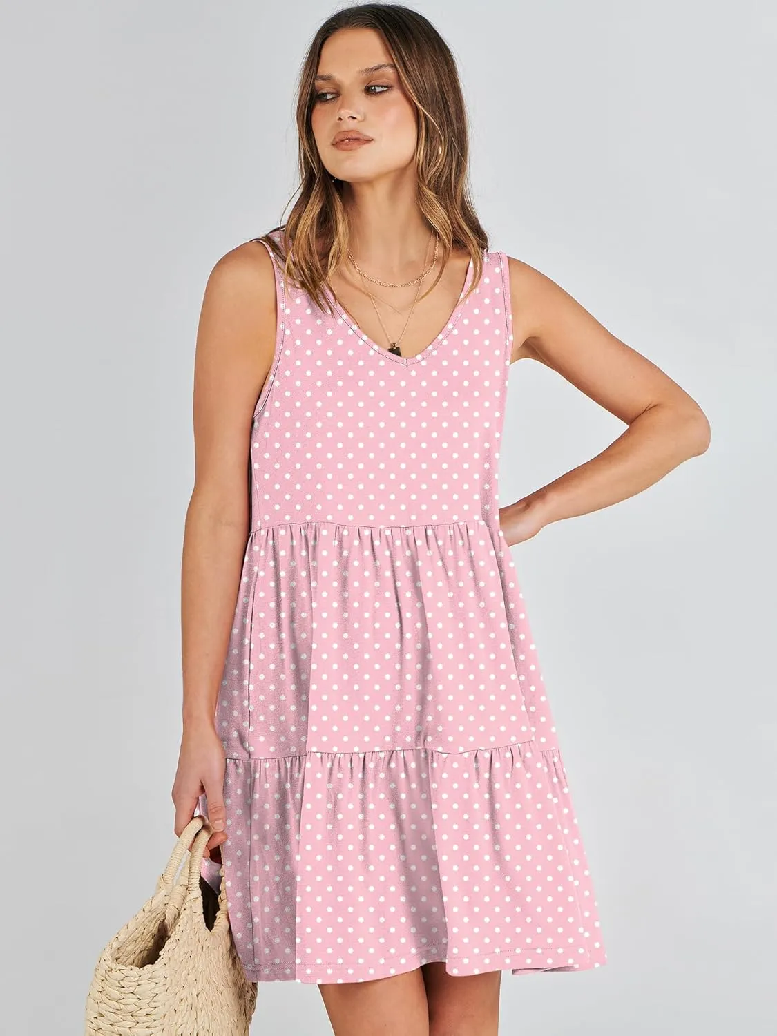 ANRABESS Womens Summer Casual Tank Dress Sleeveless V Neck T Shirt Sundress Flowy Tiered Swing Mini Beach Vacation Dresses