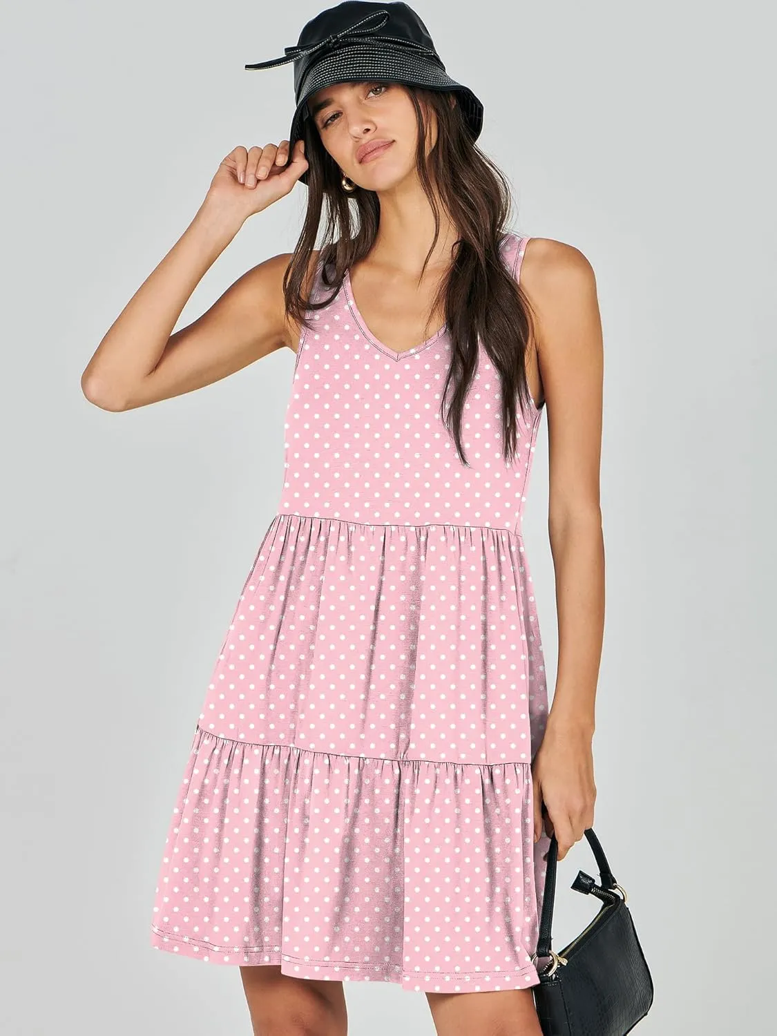 ANRABESS Womens Summer Casual Tank Dress Sleeveless V Neck T Shirt Sundress Flowy Tiered Swing Mini Beach Vacation Dresses