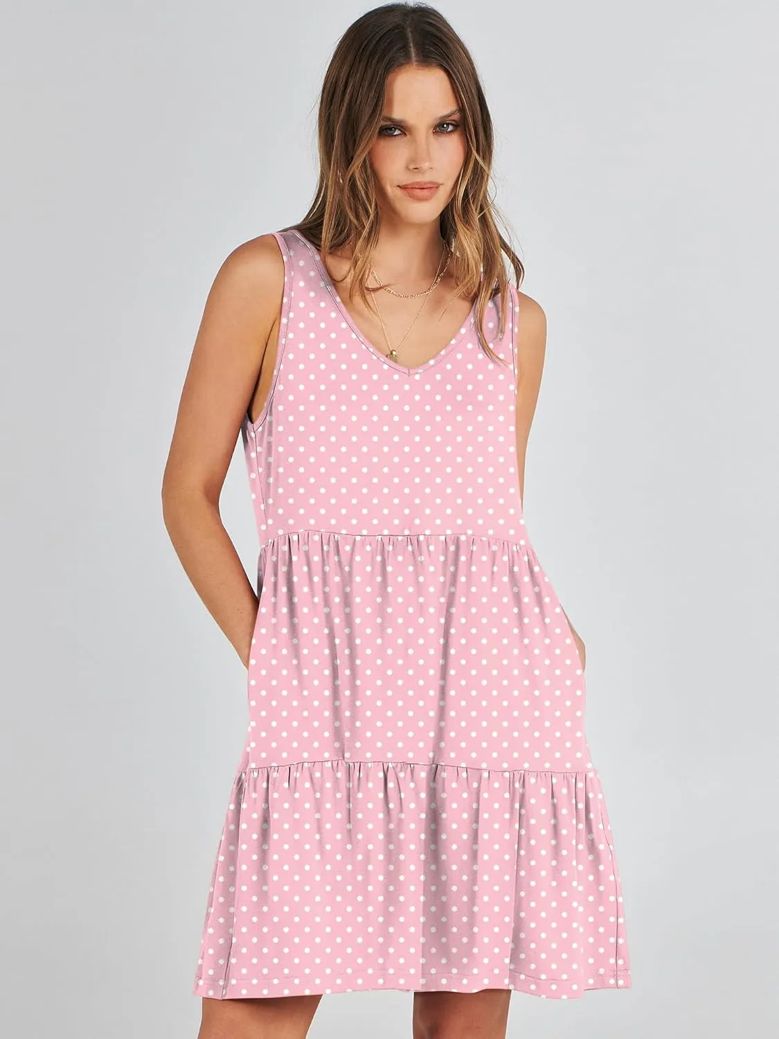 ANRABESS Womens Summer Casual Tank Dress Sleeveless V Neck T Shirt Sundress Flowy Tiered Swing Mini Beach Vacation Dresses