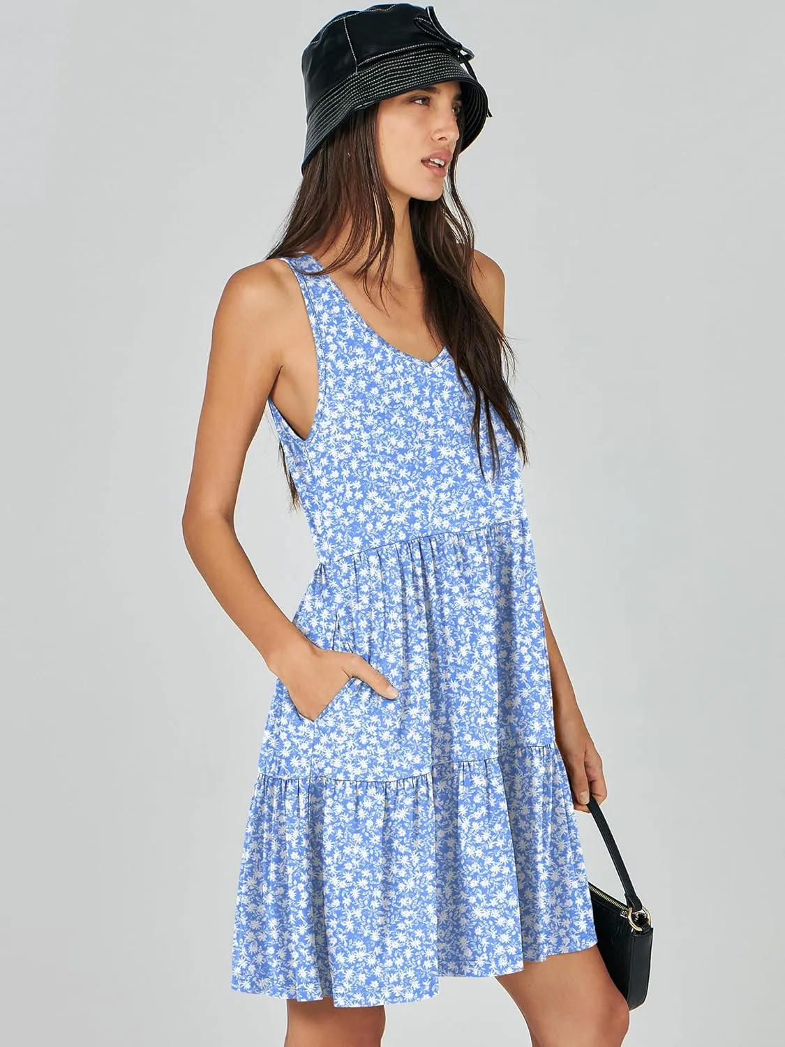 ANRABESS Womens Summer Casual Tank Dress Sleeveless V Neck T Shirt Sundress Flowy Tiered Swing Mini Beach Vacation Dresses