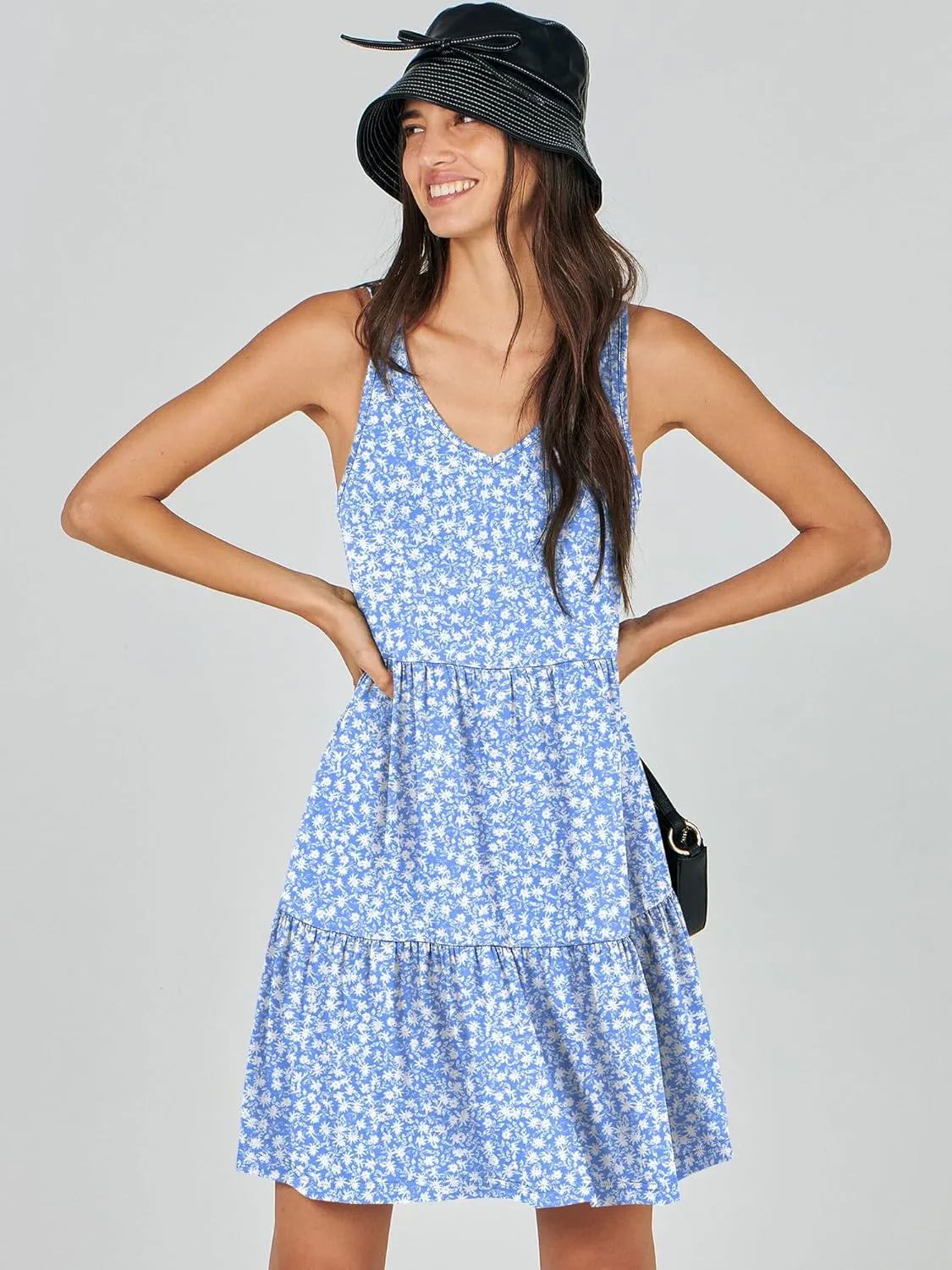 ANRABESS Womens Summer Casual Tank Dress Sleeveless V Neck T Shirt Sundress Flowy Tiered Swing Mini Beach Vacation Dresses