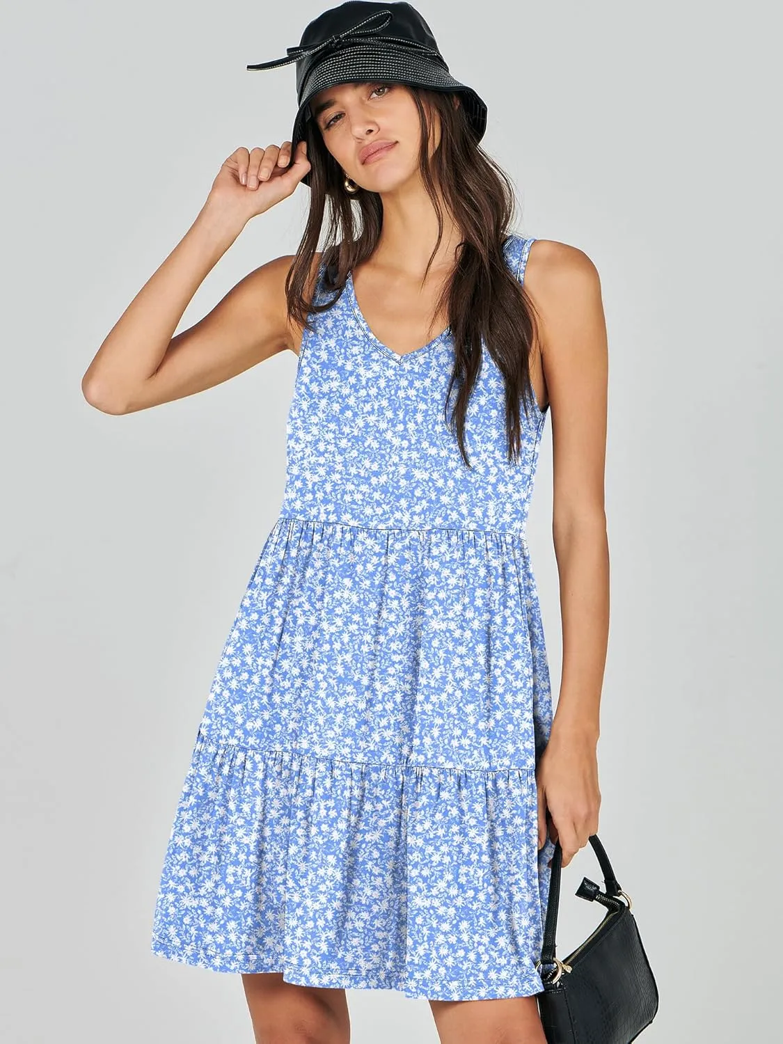 ANRABESS Womens Summer Casual Tank Dress Sleeveless V Neck T Shirt Sundress Flowy Tiered Swing Mini Beach Vacation Dresses