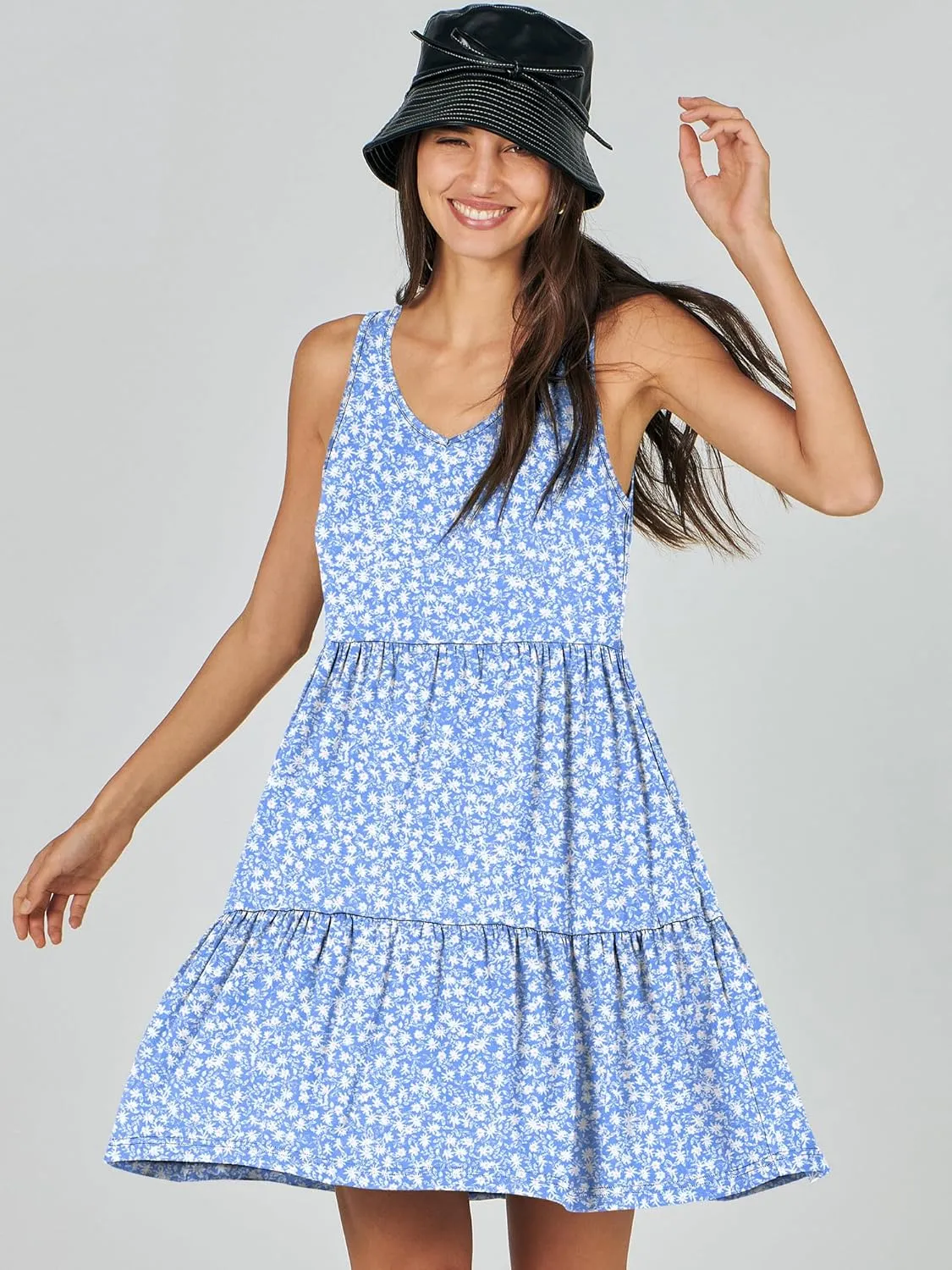 ANRABESS Womens Summer Casual Tank Dress Sleeveless V Neck T Shirt Sundress Flowy Tiered Swing Mini Beach Vacation Dresses