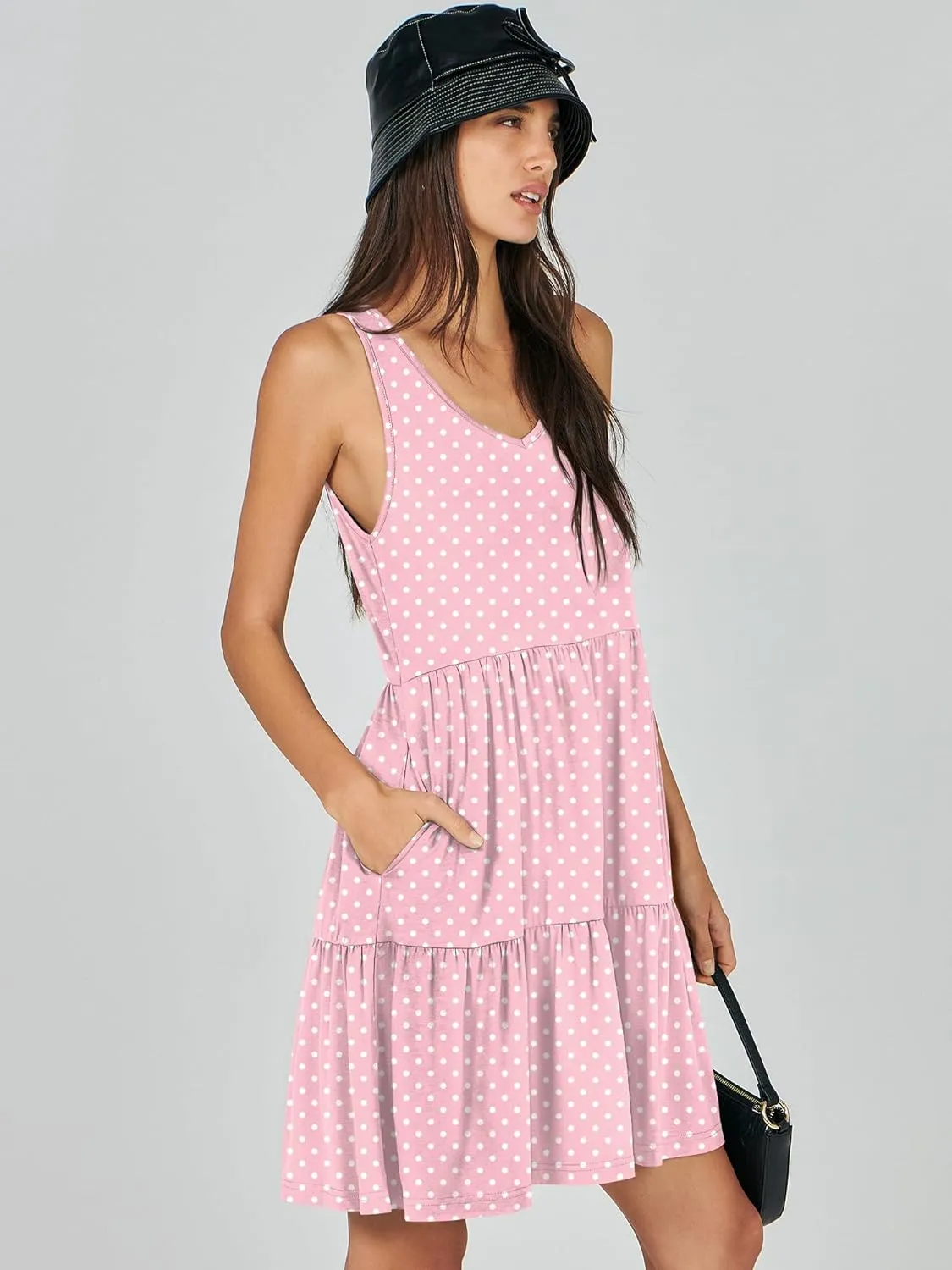 ANRABESS Womens Summer Casual Tank Dress Sleeveless V Neck T Shirt Sundress Flowy Tiered Swing Mini Beach Vacation Dresses