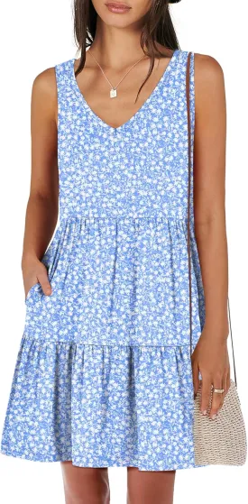 ANRABESS Womens Summer Casual Tank Dress Sleeveless V Neck T Shirt Sundress Flowy Tiered Swing Mini Beach Vacation Dresses