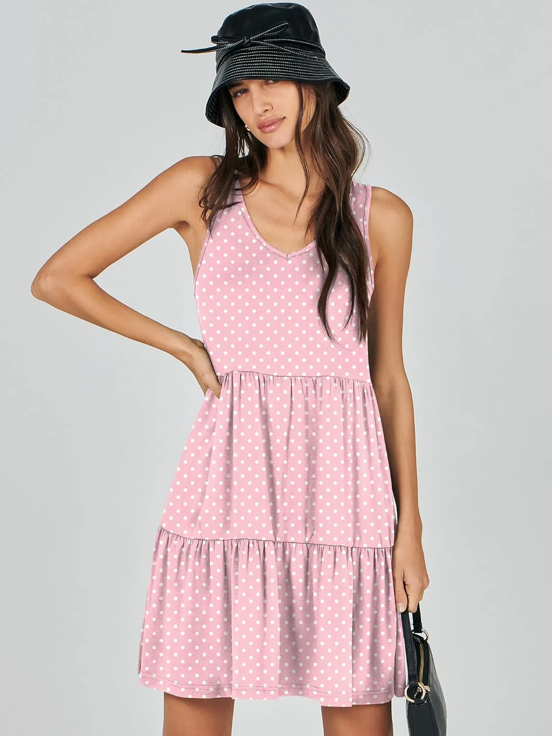 ANRABESS Womens Summer Casual Tank Dress Sleeveless V Neck T Shirt Sundress Flowy Tiered Swing Mini Beach Vacation Dresses