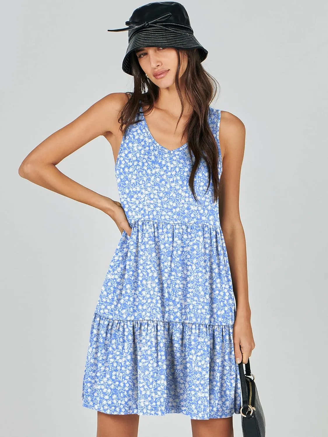 ANRABESS Womens Summer Casual Tank Dress Sleeveless V Neck T Shirt Sundress Flowy Tiered Swing Mini Beach Vacation Dresses