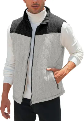 Aoysky Men's Quilted Fleece Vest Stand Collar Full Zip Outdoor Warm Waistcoat Sleeveless Casual Outwear Vest Jacket