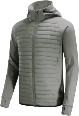 baleaf Men's Running Jacket Lightweight Thumble Hole Warm Up Puffer Jacket Hybrid Thermal Coat Insulated Hiking Golf