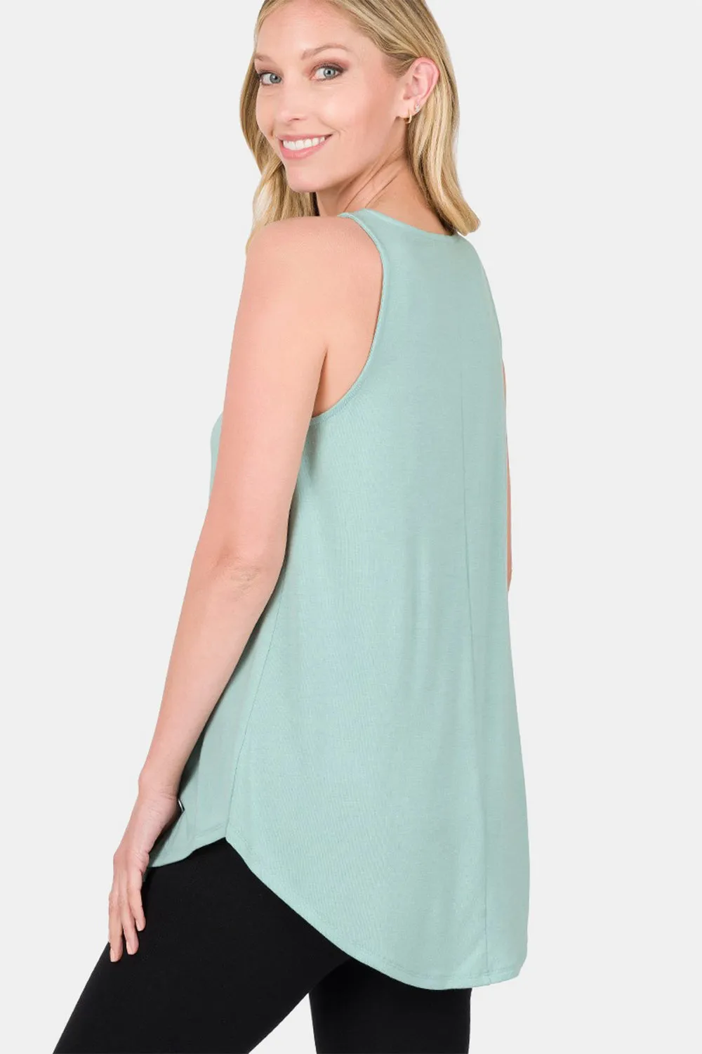 Basic Round Neck Curved Hem Tank