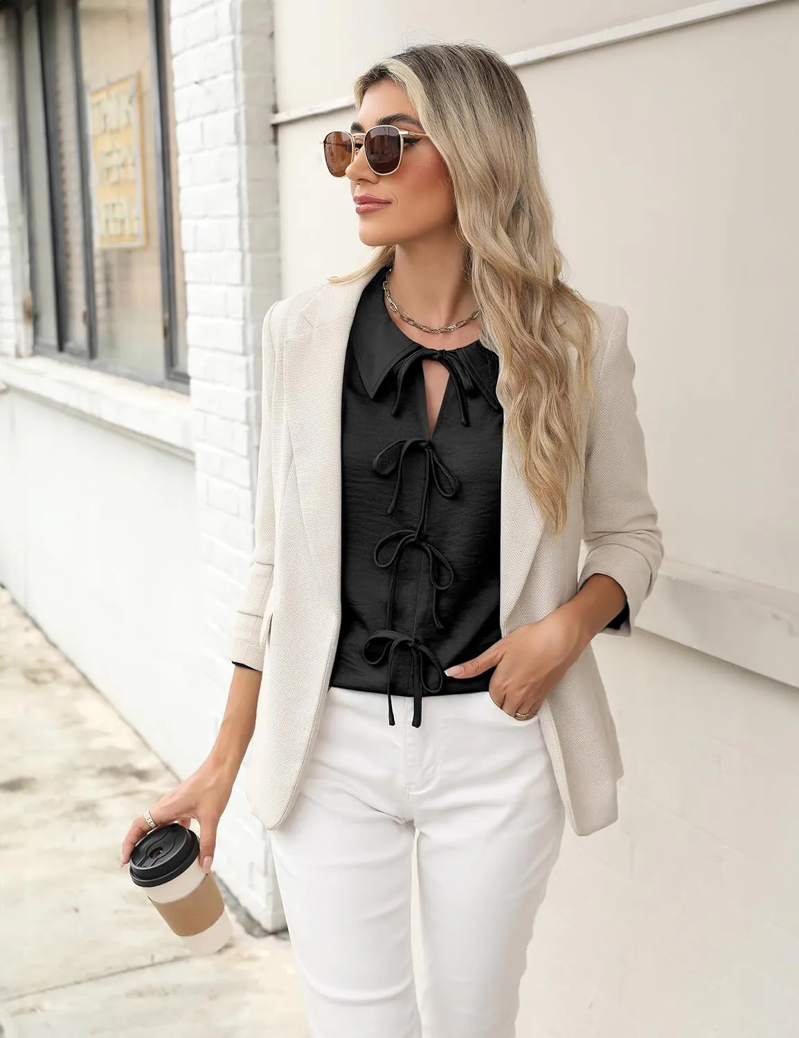 Blooming Jelly Women's Dressy Casual Blouses Business Work Tops Tie Front Long Sleeve Shirts 2025 Fall Outfits