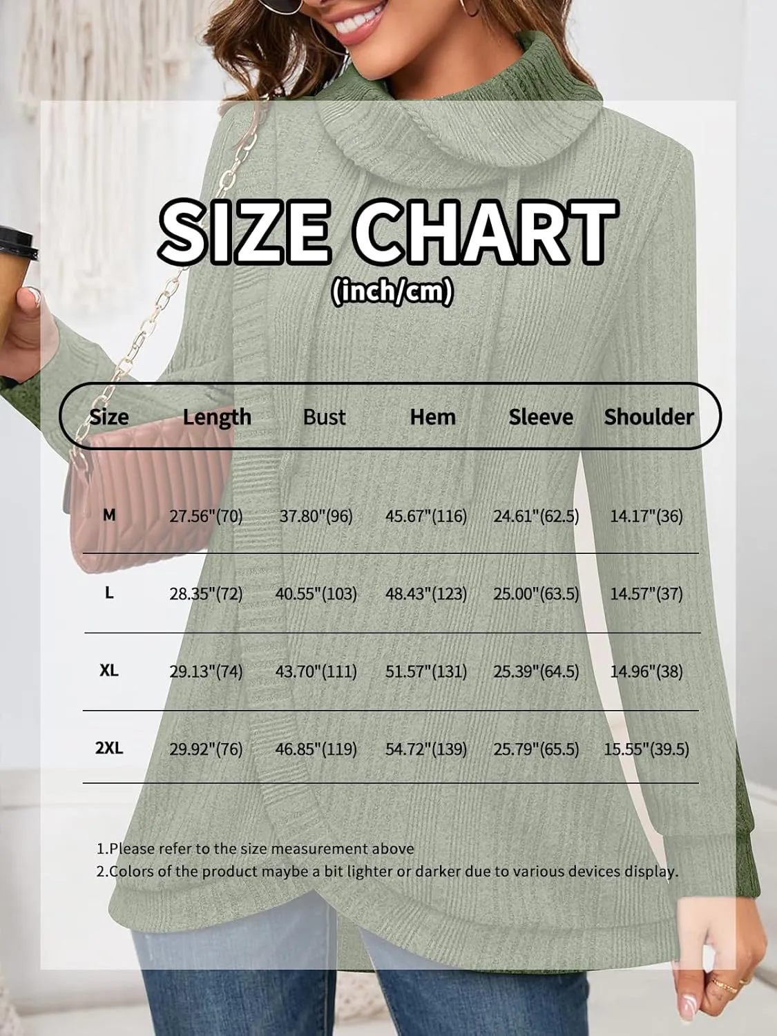 Bulotus Womens Cowl Neck Sweaters Lightweight Warm Tunic Tops for Women Loose Fit Dressy Tulip Hem