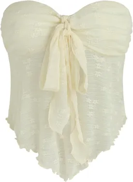 CIDER Summer Tube Tops for Women Floral Tie Front Cute Tops Sexy Going Out Tops Trendy Strapless Mesh Flowy Top Casual