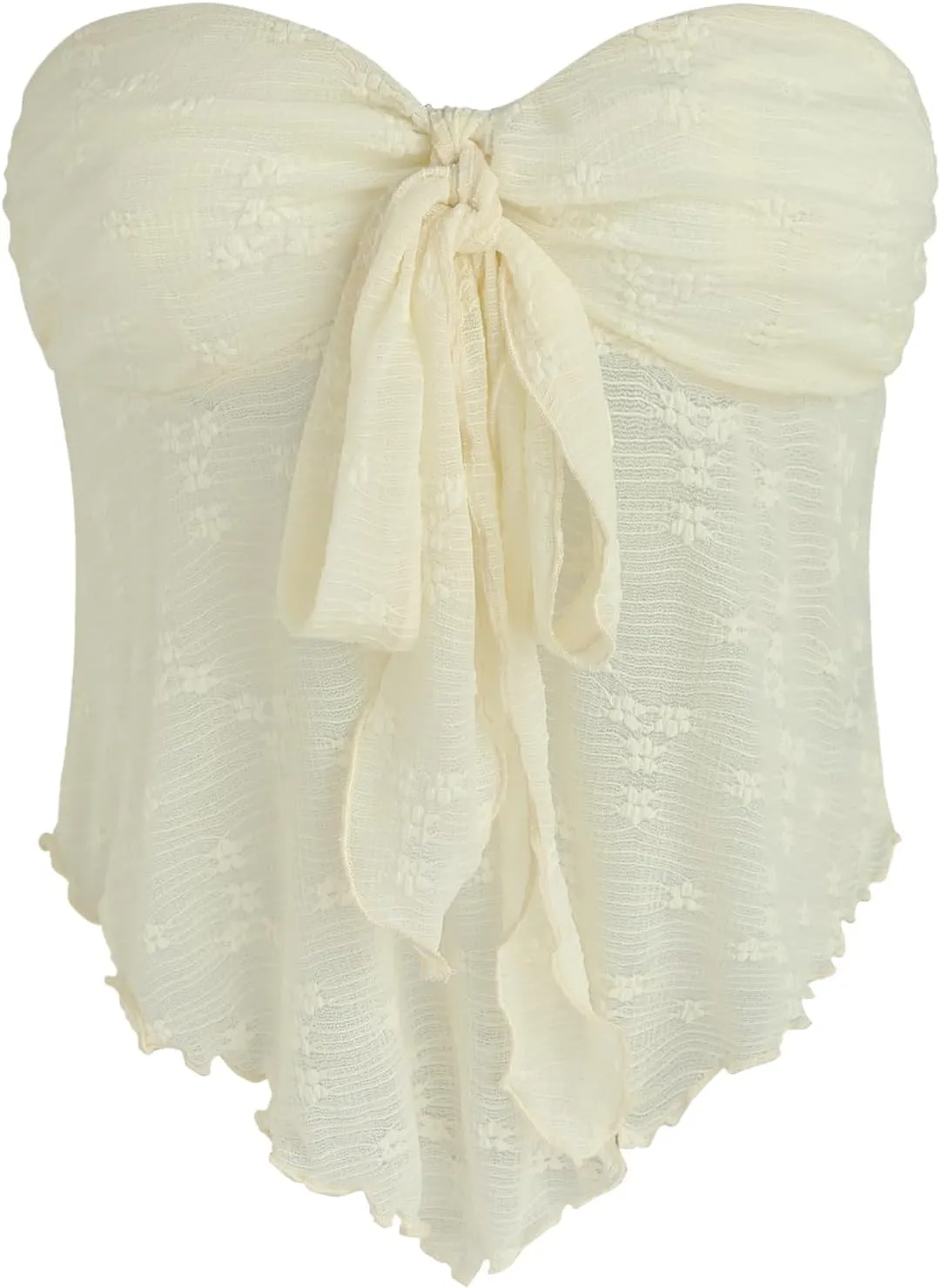 CIDER Summer Tube Tops for Women Floral Tie Front Cute Tops Sexy Going Out Tops Trendy Strapless Mesh Flowy Top Casual