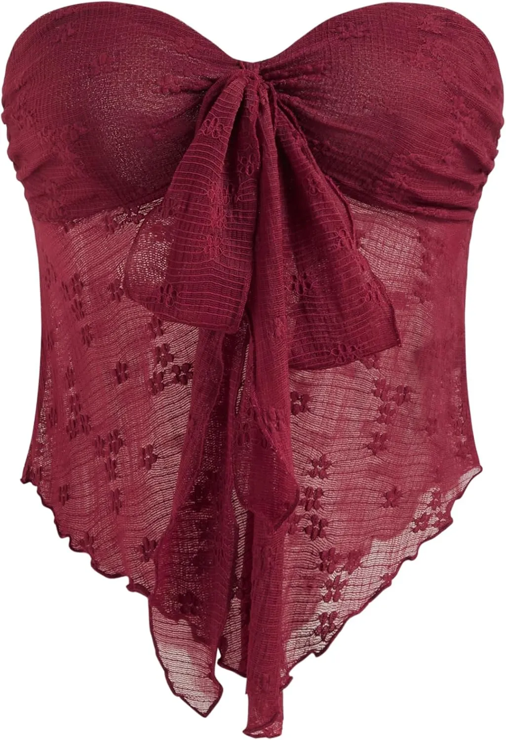 CIDER Summer Tube Tops for Women Floral Tie Front Cute Tops Sexy Going Out Tops Trendy Strapless Mesh Flowy Top Casual