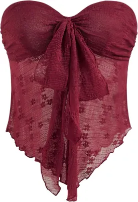 CIDER Summer Tube Tops for Women Floral Tie Front Cute Tops Sexy Going Out Tops Trendy Strapless Mesh Flowy Top Casual
