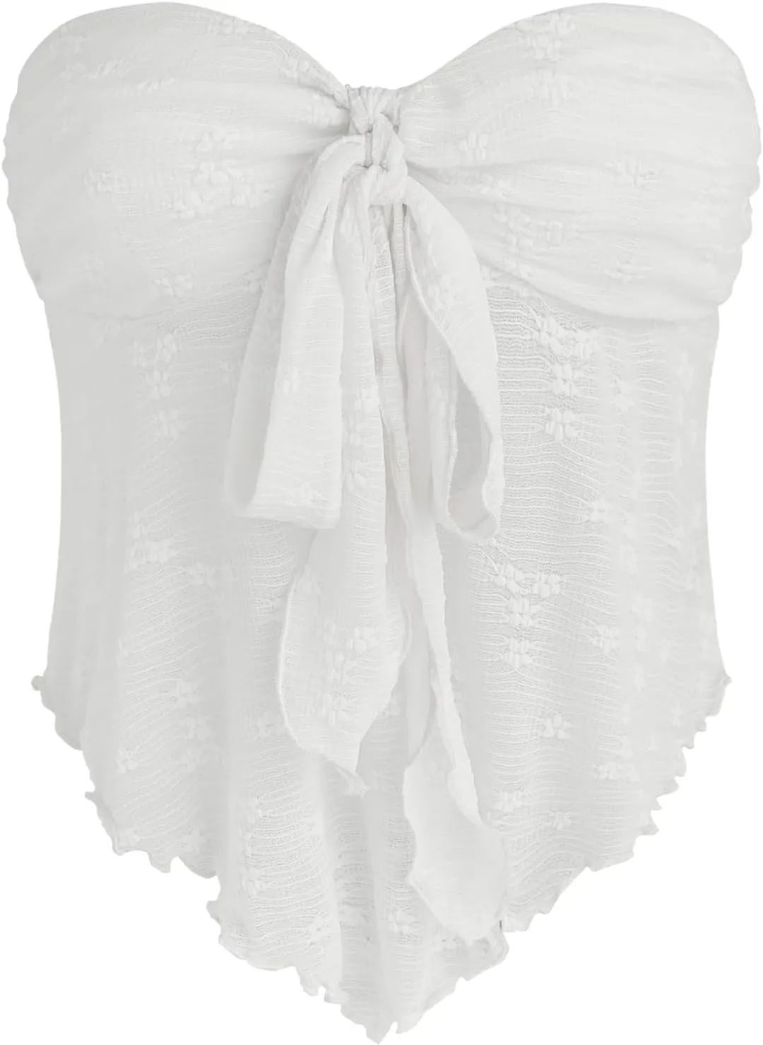 CIDER Summer Tube Tops for Women Floral Tie Front Cute Tops Sexy Going Out Tops Trendy Strapless Mesh Flowy Top Casual