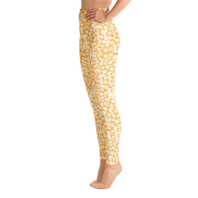 Daisy Orange High Waist Yoga Leggings