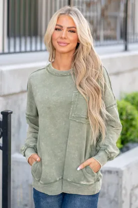 Exposed Seam Round Neck Dropped Shoulder Sweatshirt