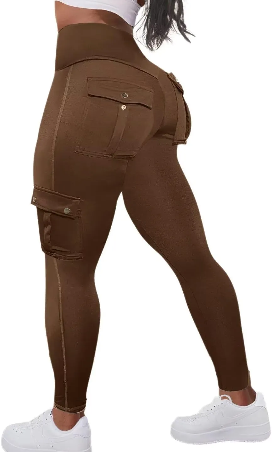 Flamingals Butt Lifting Leggings for Women High Waisted Workout Jeggings Cargo Leggings with Flap Pockets