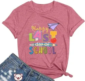Happy Last Day of School Shirt for Women in My Last Day of School Era Letter Print Tshirt Graduation Teacher Casual Tee