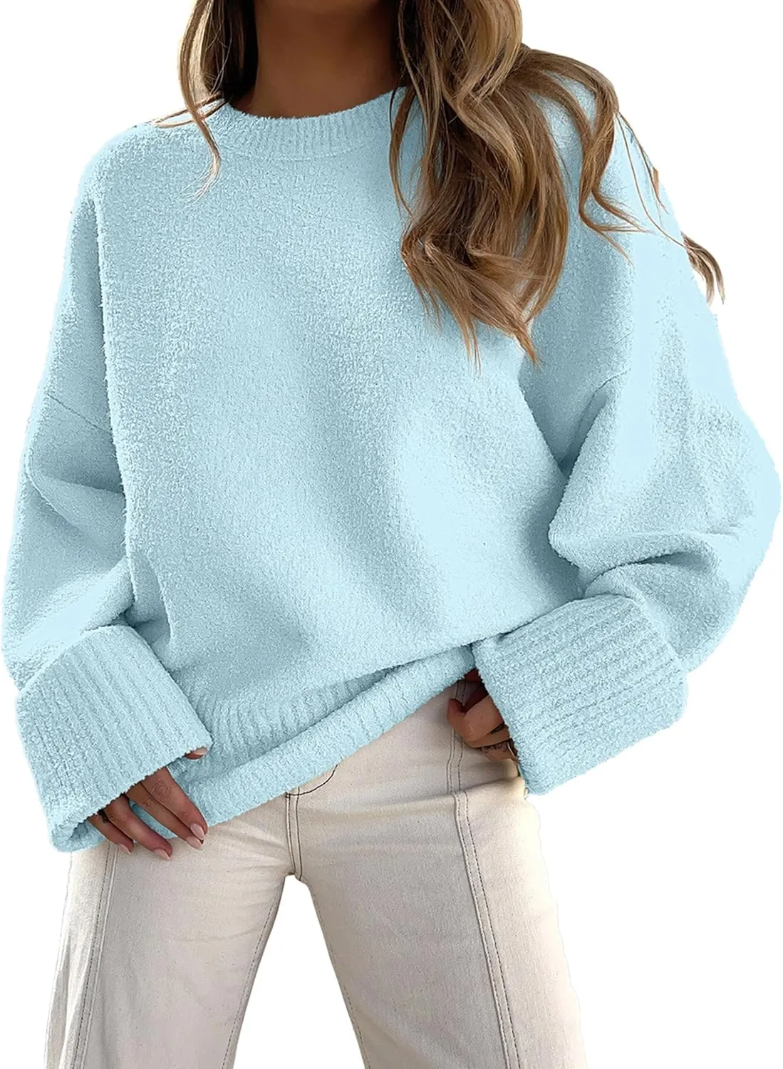 LOGENE Women's Oversized Sweater Crewneck Long Sleeve Soft Fuzzy Knit Pullover Sweaters 2024 Winter Fashion Warm Tops Clothes