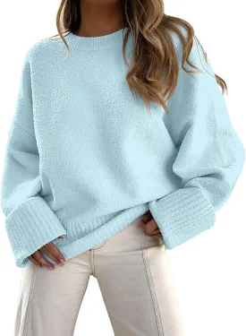 LOGENE Women's Oversized Sweater Crewneck Long Sleeve Soft Fuzzy Knit Pullover Sweaters 2024 Winter Fashion Warm Tops Clothes