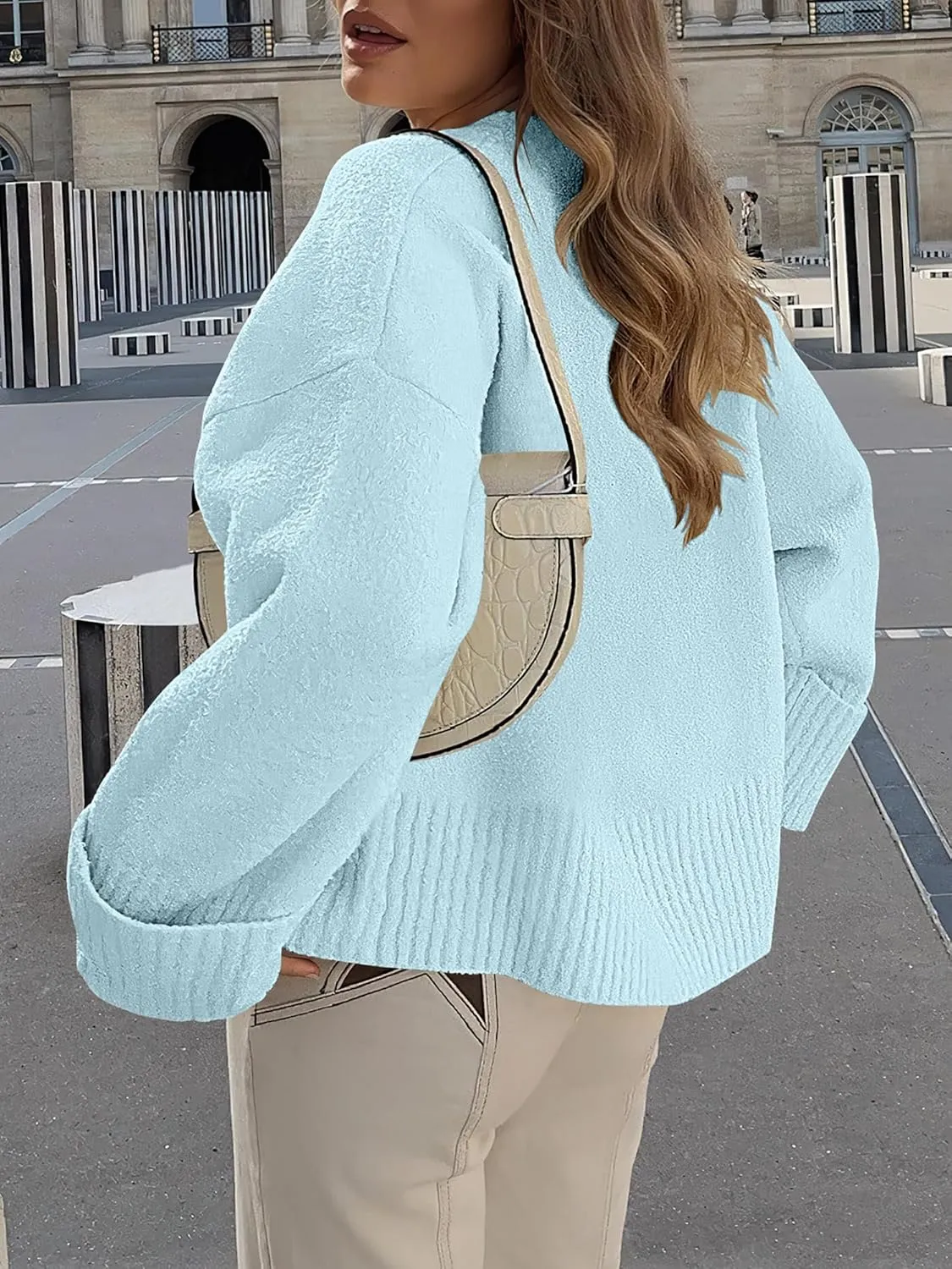 LOGENE Women's Oversized Sweater Crewneck Long Sleeve Soft Fuzzy Knit Pullover Sweaters 2024 Winter Fashion Warm Tops Clothes