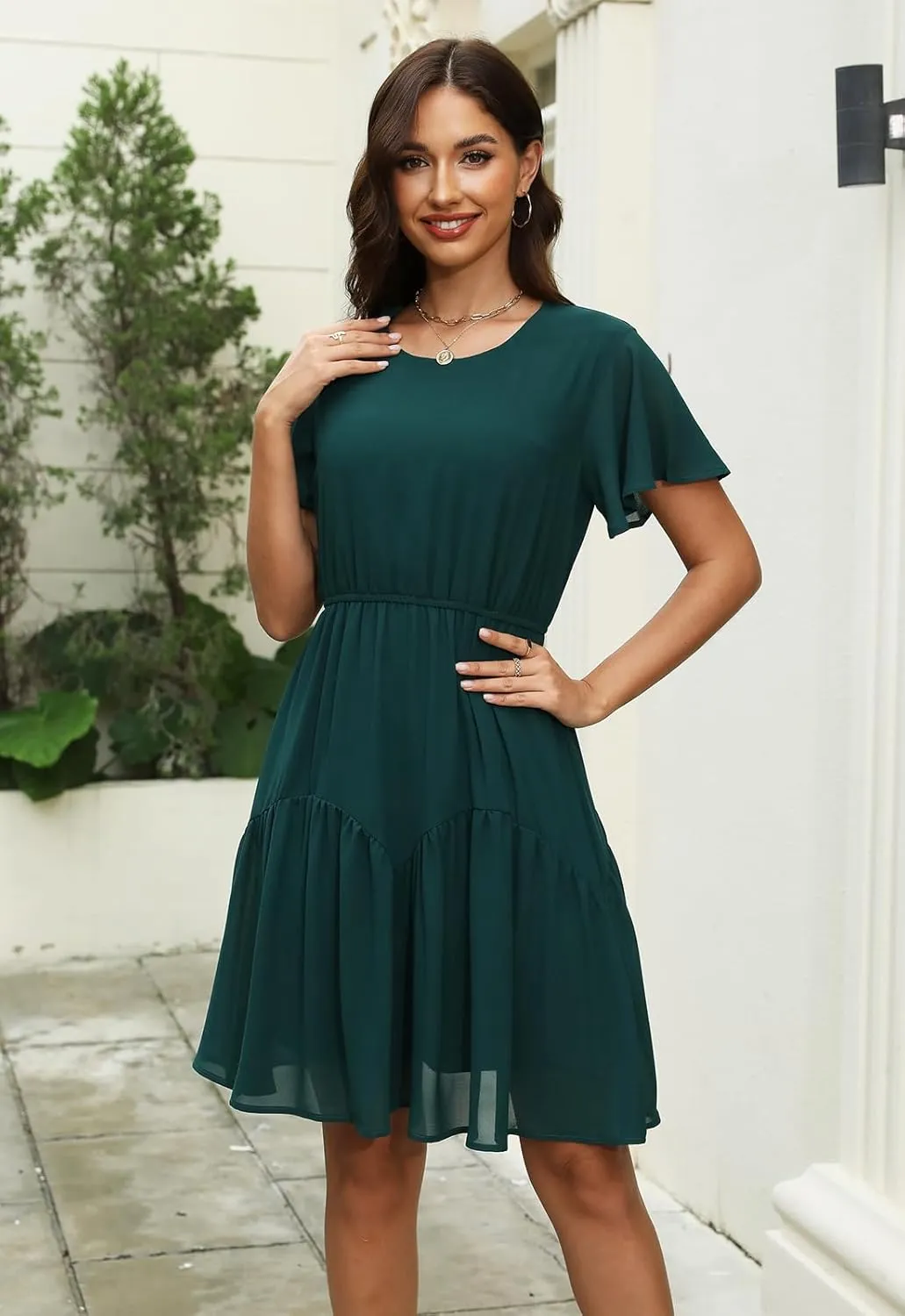 Manydress Women's Chiffon Floral Dresses Casual Summer Boho Flutter Sleeve Flowy Skater Western Dress MY112