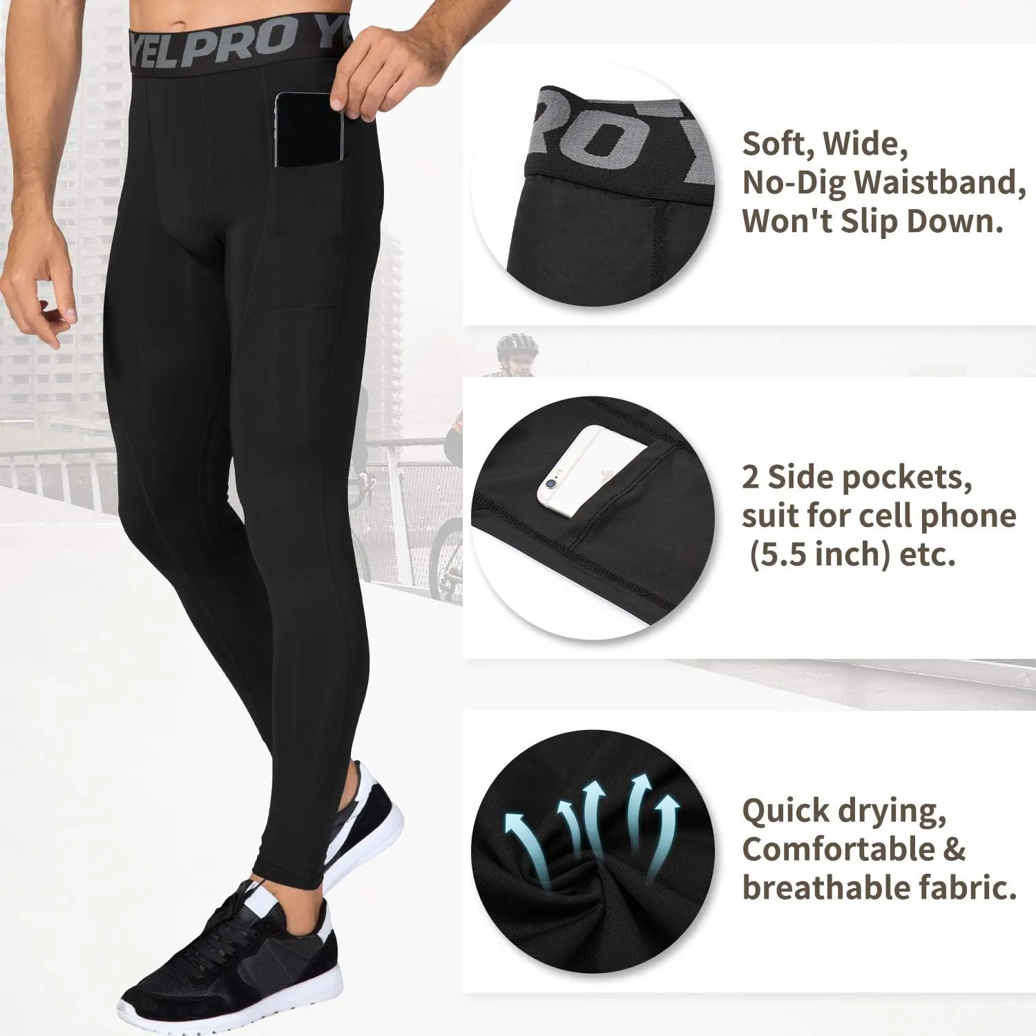Men's Compression Pants Cool Dry Athletic Leggings Workout Running Tights Active Sports Baselayer Tights Men Yoga Pant
