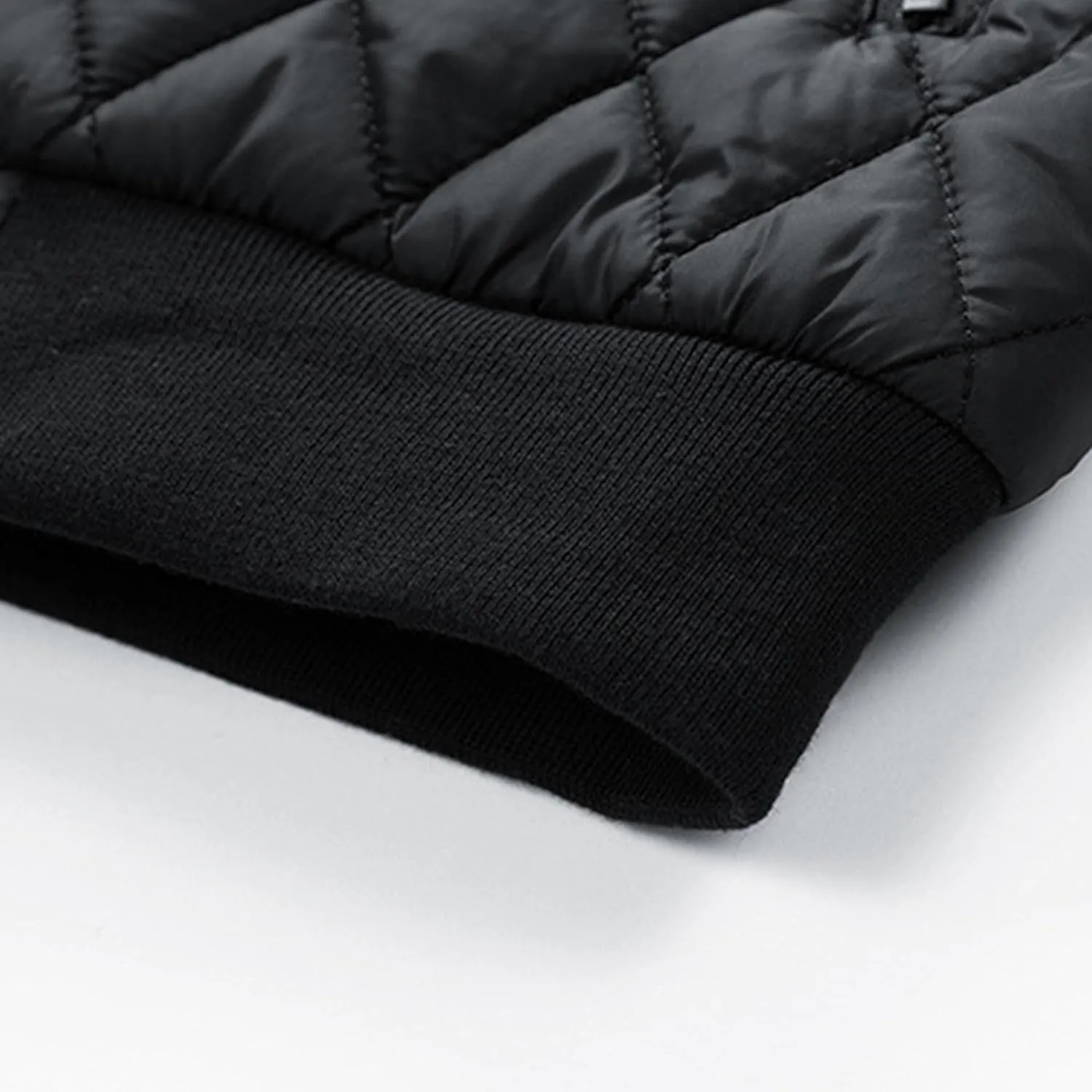 Men's Winter Quilted Jacket with Removable Hood Long Sleeve Casual Diamond Bomber Jacket Warm Winter Padded Coat