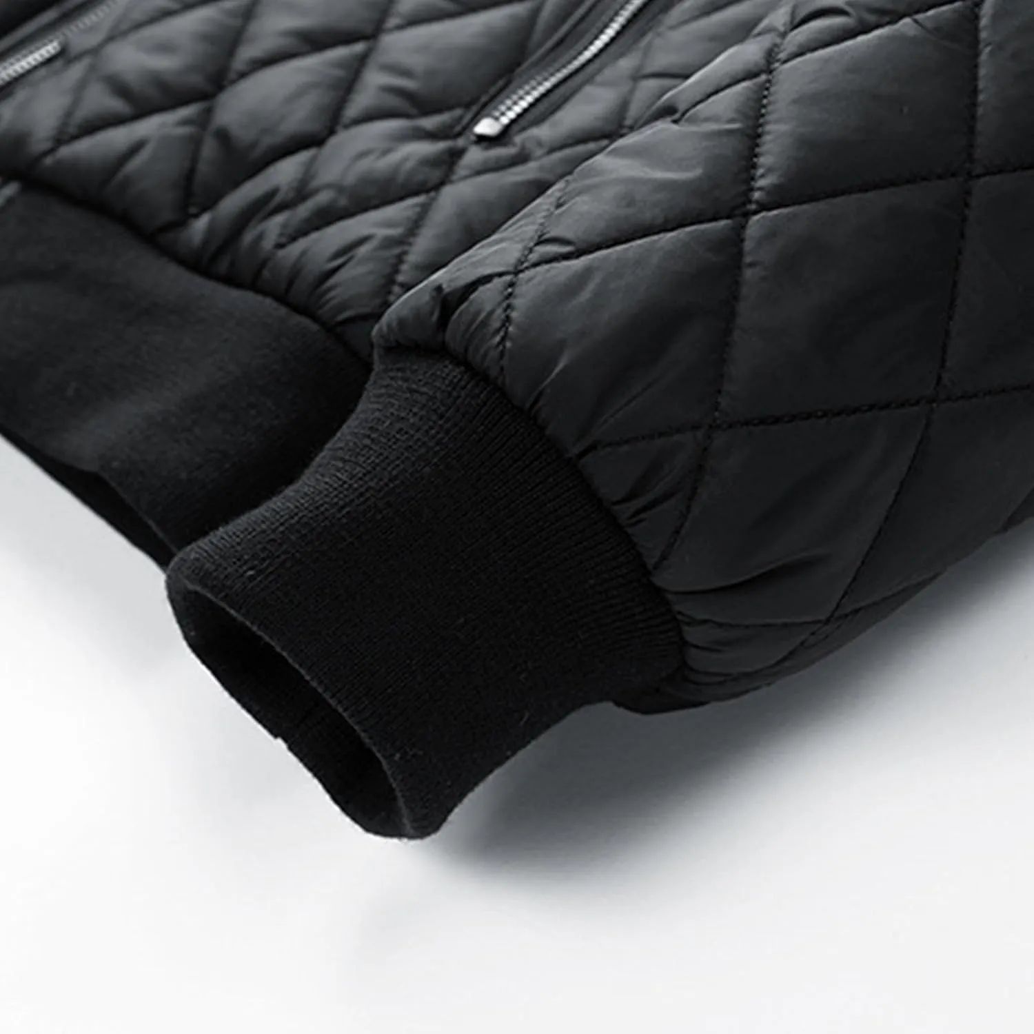 Men's Winter Quilted Jacket with Removable Hood Long Sleeve Casual Diamond Bomber Jacket Warm Winter Padded Coat