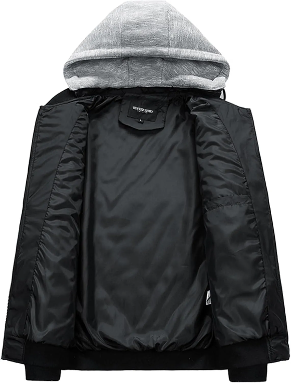 Men's Winter Quilted Jacket with Removable Hood Long Sleeve Casual Diamond Bomber Jacket Warm Winter Padded Coat
