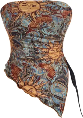 Milumia Women's Boho Printed Strapless Crop Top Asymmetrical Hem Ruched Tube Tops
