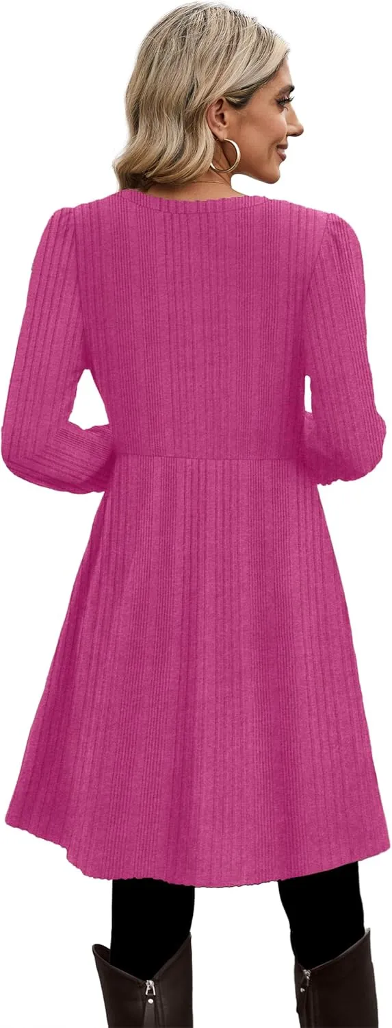 OFEEFAN Womens Fall Dresses Crew Neck Long Sleeve Winter Knit Sweater Dress 2024