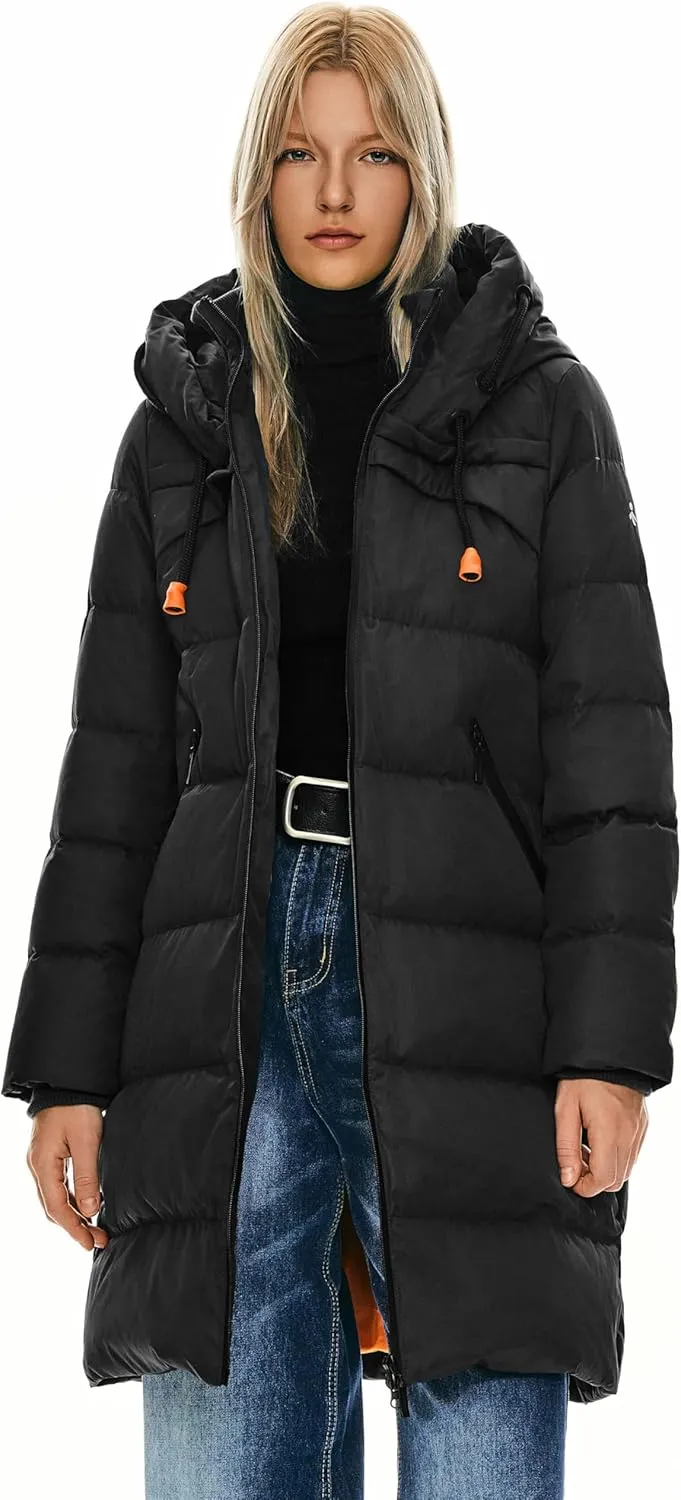 Orolay Women's Thickened Winter Down Coat Hooded Puffer Long Jacket with Pocket