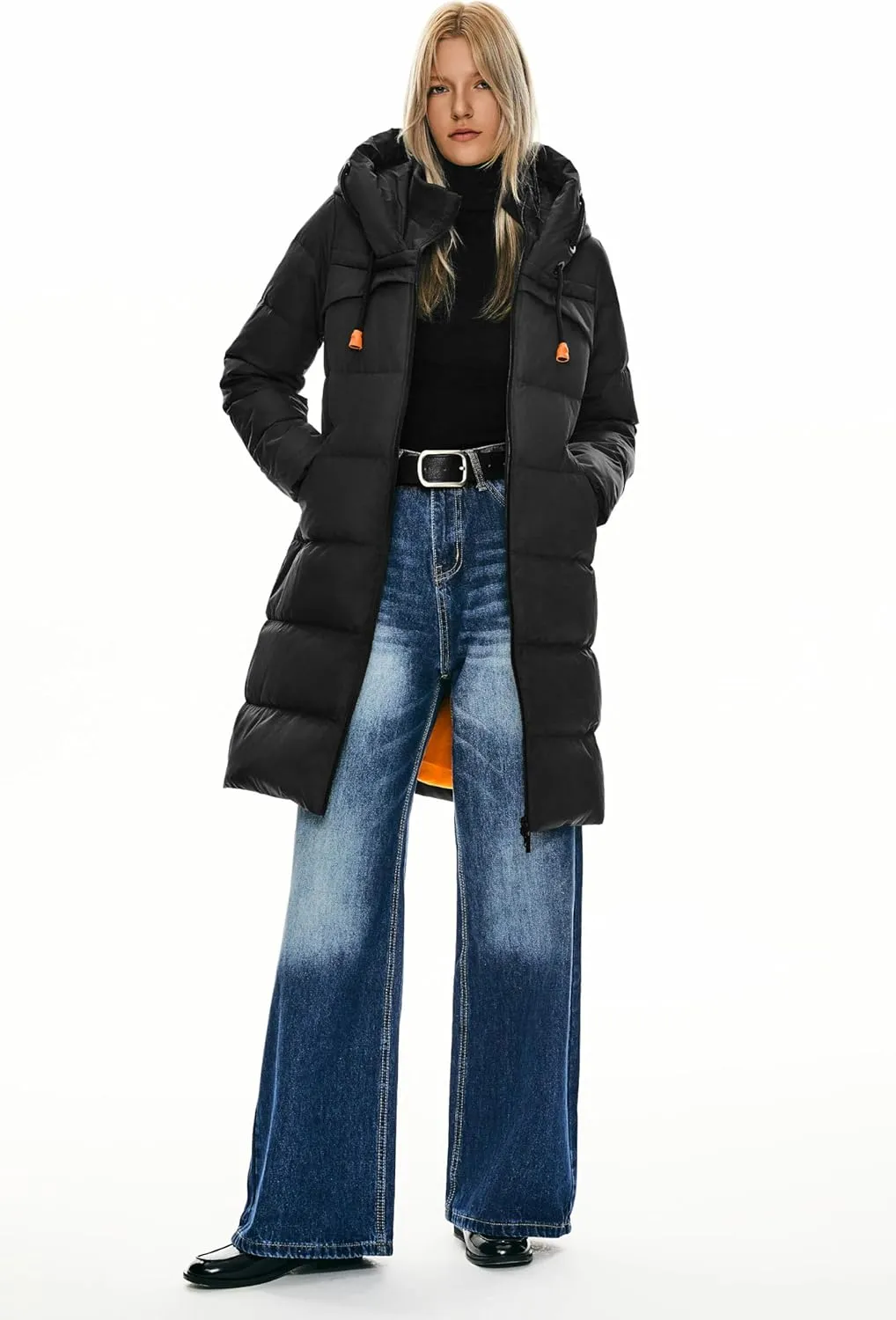 Orolay Women's Thickened Winter Down Coat Hooded Puffer Long Jacket with Pocket