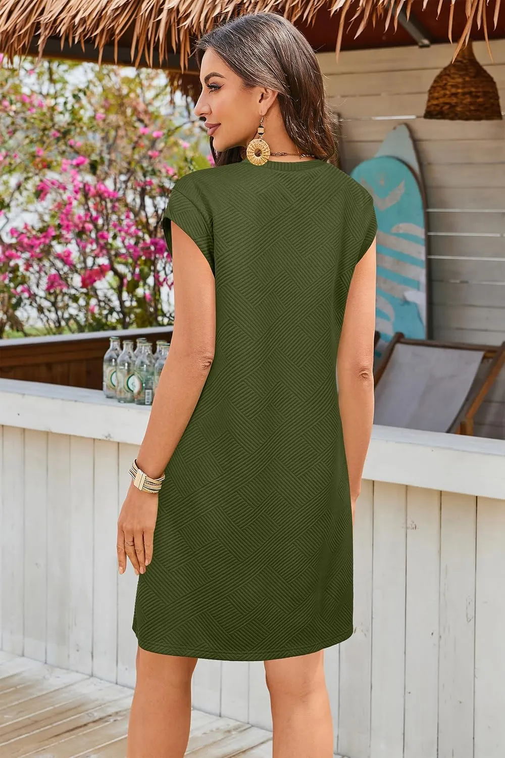 OUGES Women's 2025 Summer Mini Maternity Dress Cap Sleeve Casual Loose Basic T Shirt Dresses with Pockets