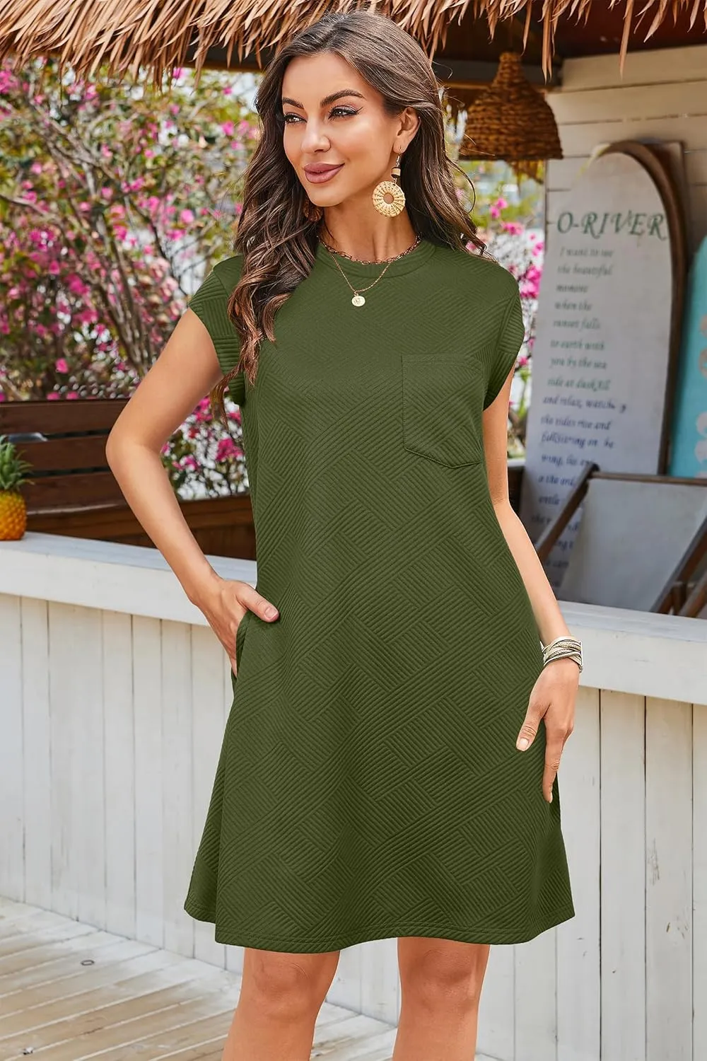OUGES Women's 2025 Summer Mini Maternity Dress Cap Sleeve Casual Loose Basic T Shirt Dresses with Pockets