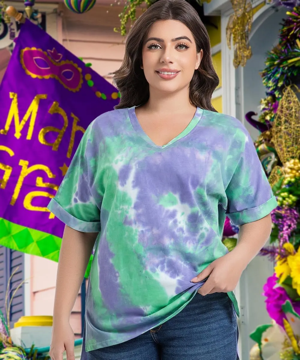 Plus Size Tops for Women Short Sleeve Shirts V Neck Split Hem Basic Tee Pullover Blouse XL-4XL