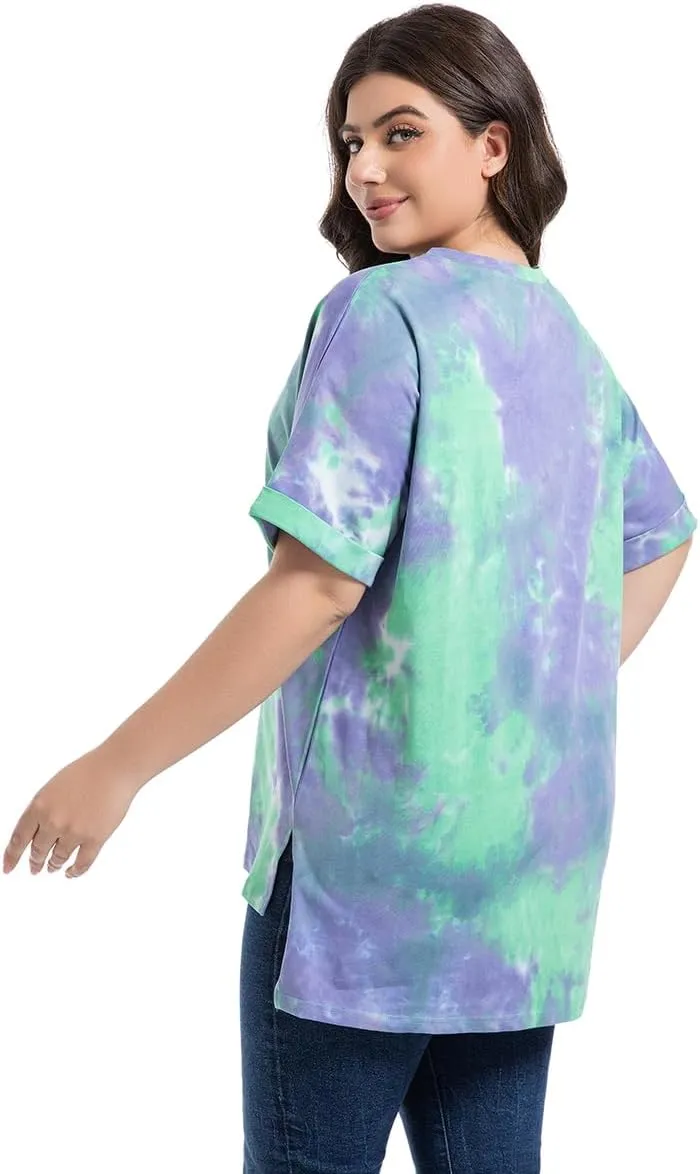 Plus Size Tops for Women Short Sleeve Shirts V Neck Split Hem Basic Tee Pullover Blouse XL-4XL