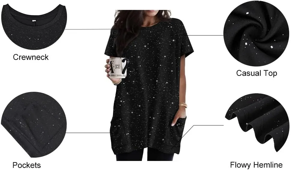 RITERA Plus Size Tops for Women Long Tunic Tops Summer Long Shirts Short Sleeve Spring Tops with Pockets for Leggings XL-5XL