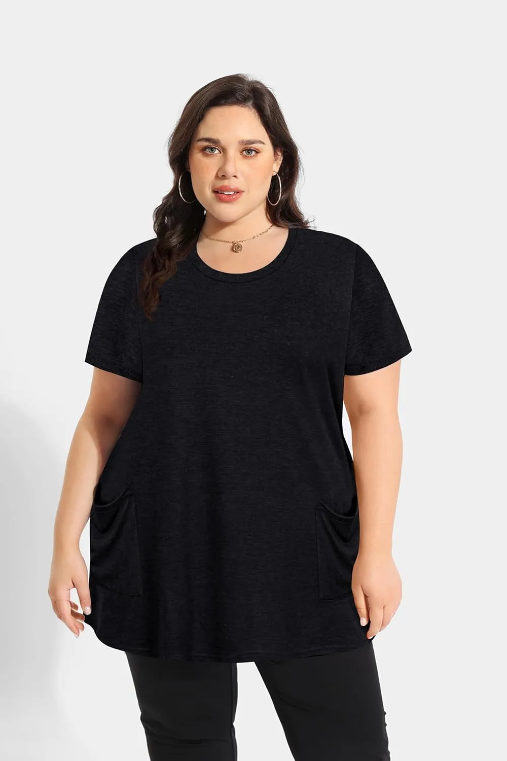 RITERA Plus Size Tops for Women Long Tunic Tops Summer Long Shirts Short Sleeve Spring Tops with Pockets for Leggings XL-5XL