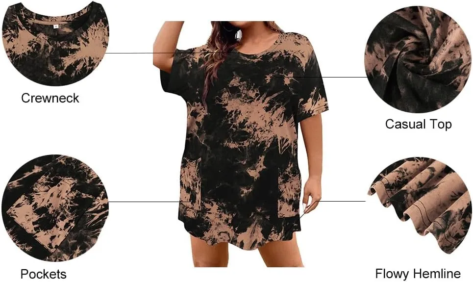 RITERA Plus Size Tops for Women Long Tunic Tops Summer Long Shirts Short Sleeve Spring Tops with Pockets for Leggings XL-5XL