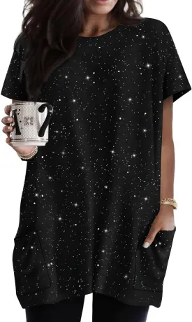 RITERA Plus Size Tops for Women Long Tunic Tops Summer Long Shirts Short Sleeve Spring Tops with Pockets for Leggings XL-5XL
