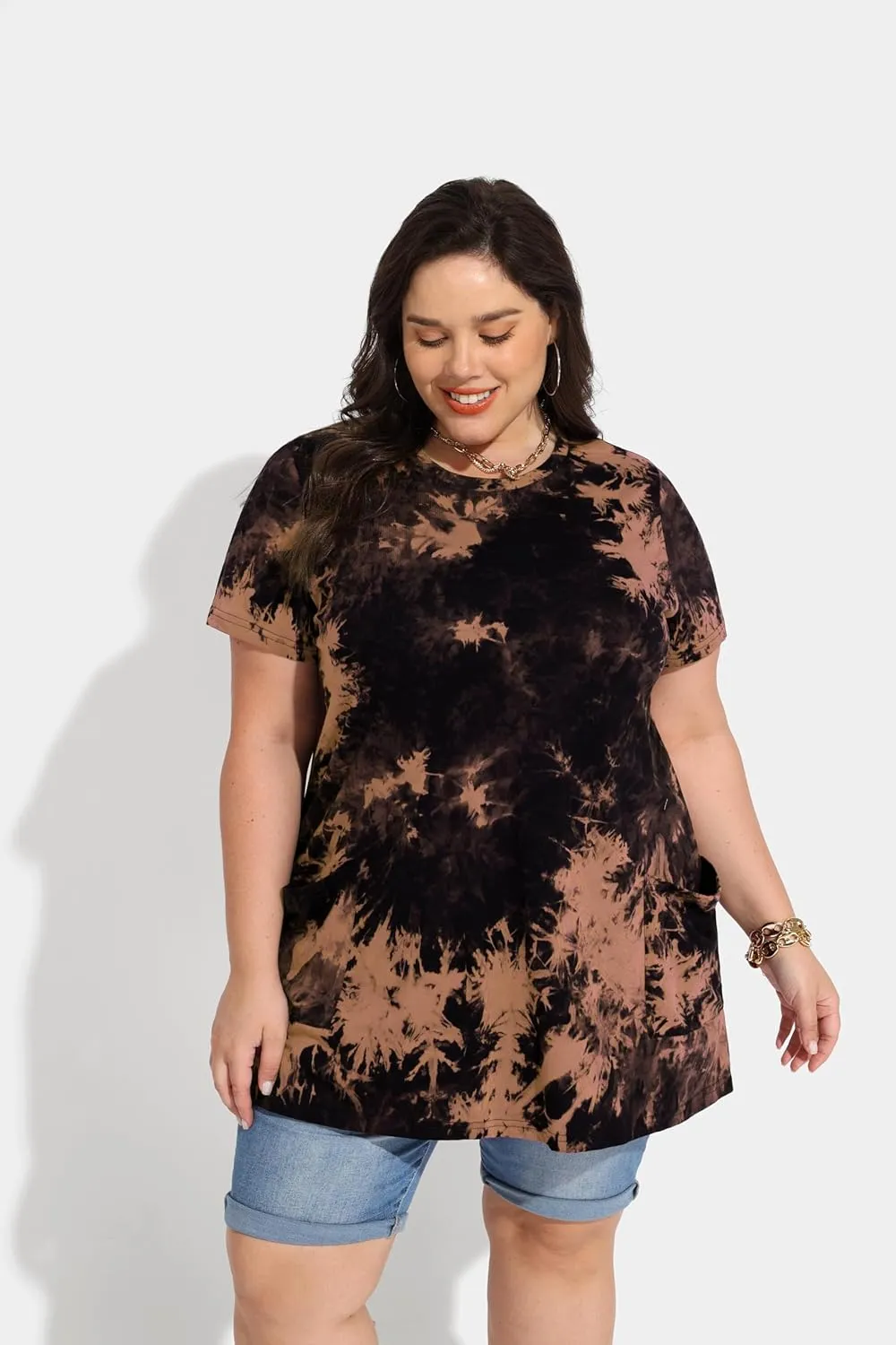RITERA Plus Size Tops for Women Long Tunic Tops Summer Long Shirts Short Sleeve Spring Tops with Pockets for Leggings XL-5XL