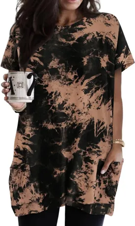 RITERA Plus Size Tops for Women Long Tunic Tops Summer Long Shirts Short Sleeve Spring Tops with Pockets for Leggings XL-5XL
